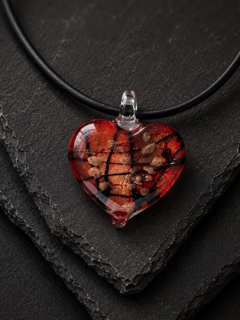 Handcrafted Art Glass Heart ♥️ Necklace • Ruby Red Artisan Studio Glass Pendant